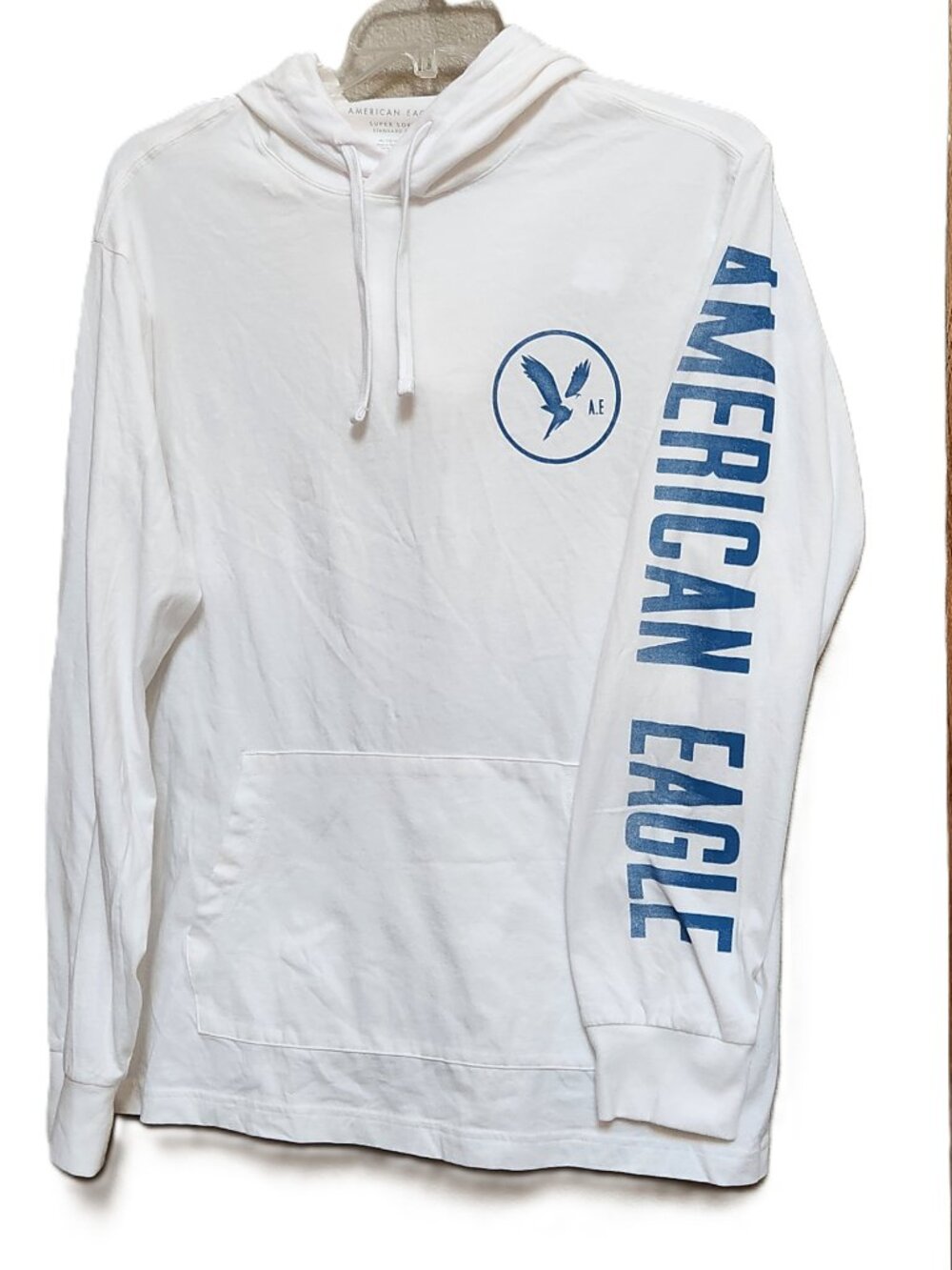 AE AMERICAN EAGLE White Long Sleeve Hooded T-Shirt Hoodie - XL - NEW NWT